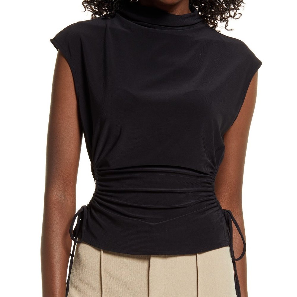 Open Edit Ruched Cutout Mock Neck Top